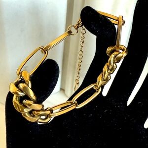 NEW Gold Plated Stainless Steel Bracelet paperclip Cuban chain Women Fashion